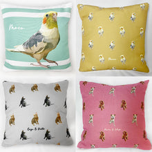 画像をギャラリービューアに読み込む, ペットのクッションカバー制作事例4種│オカメインコ、トイプードル、トラ猫│写真を送るだけで作れるオリジナルイラスト、オーダーメイドのクッションカバー。│愛犬家や愛猫家へのギフトとしても♪